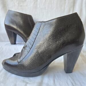 Calleen Cordero Women's Leather Heel Peep Toe Ankle Boots Olive Green Size 8.5